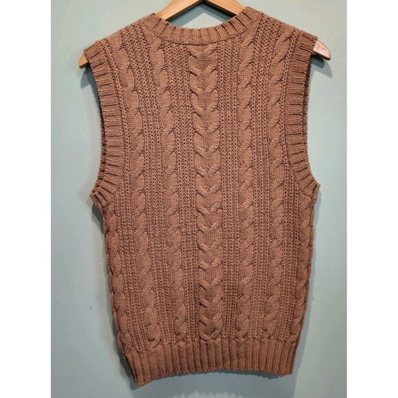 Tan Cableknit V Neck Sweater Vest Preppy Academia American Eagle Sz S - Picture 3 of 6